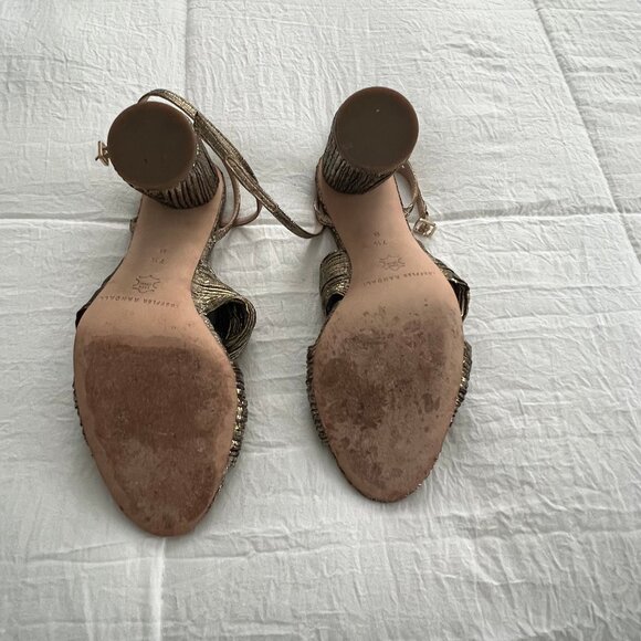 LOEFFLER RANDALL Gold Ruched Ankle Strap with Block Heel - Picture 8 of 9